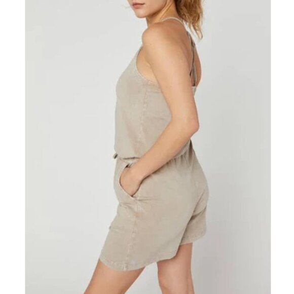MPG Distressed Taupe Cross-Back Jumpsuit Romper - Picture 2 of 10